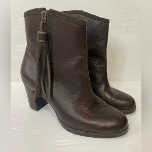 Lauren Ralph Lauren Carah Brown Leather Tasseled Zip Ankle Boots Size 6.5
